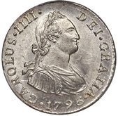 two reales coin obverse
